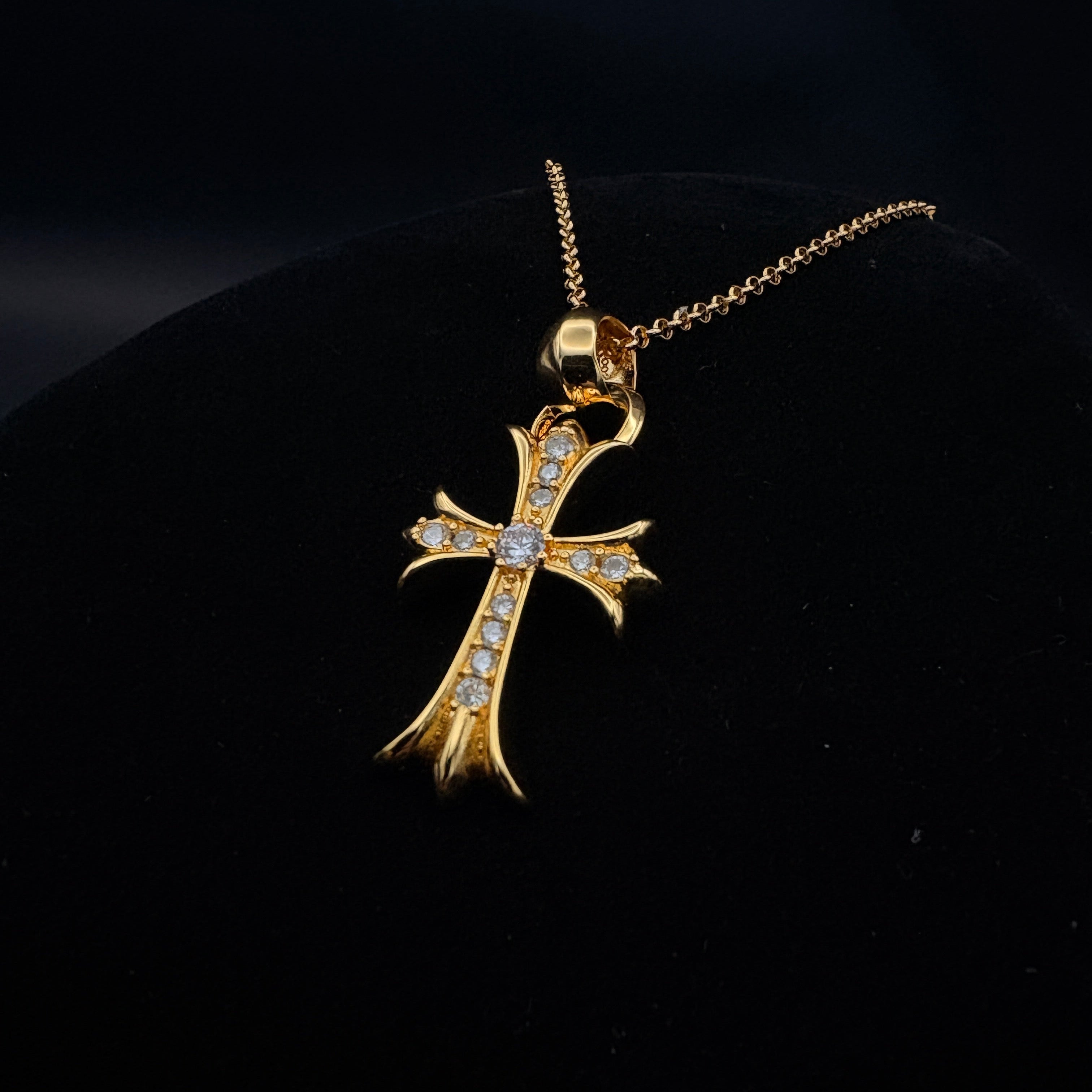 【SL160】Radiant Stone Cross Necklace Gold