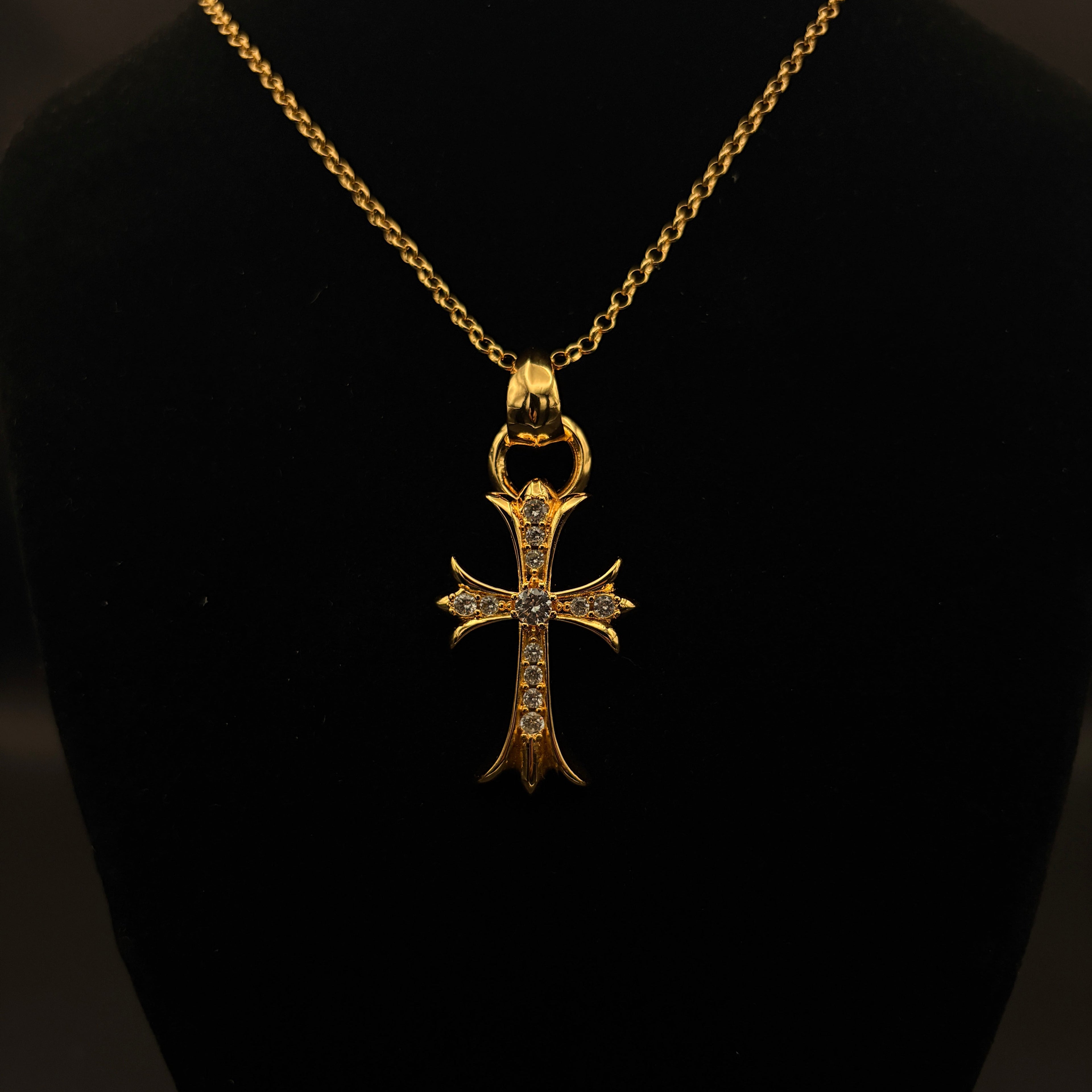 【SL160】Radiant Stone Cross Necklace Gold