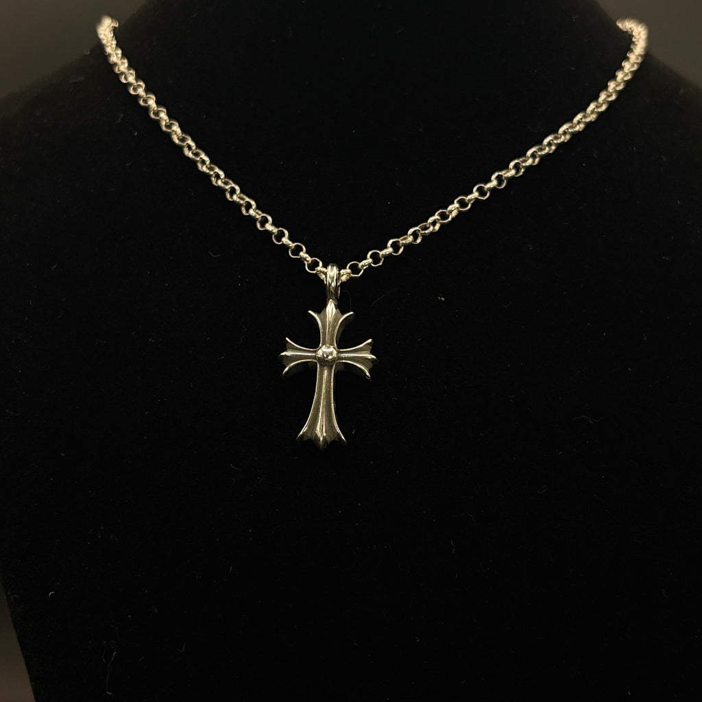 【SL174】Tiny Cross Charm Necklace Silver