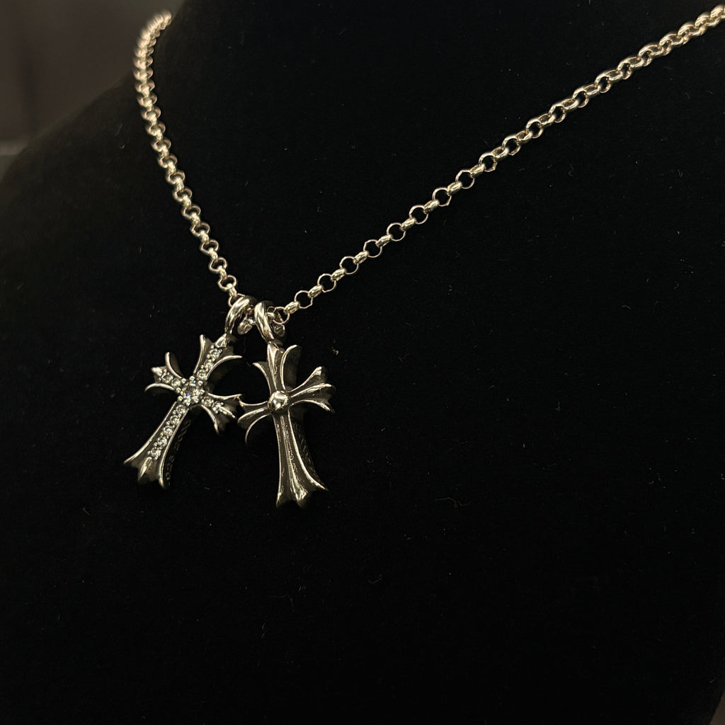 【SL174】Tiny Cross Charm Necklace Silver