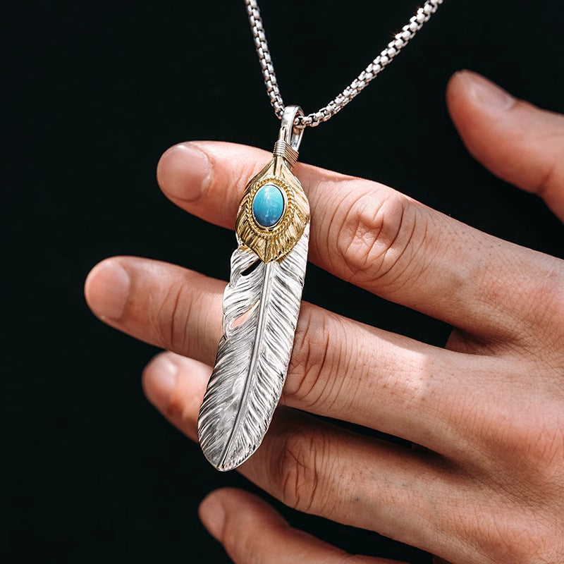 【SL97】Turquoise Feather Necklace